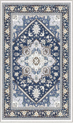 OPPODREAM Soft Area Rugs 3x5, Washable Rugs with Non Slip Backing, Low-Pile Throw 3x5 Carpet, Faux Cashmere 3 x 5 Carpet, Navy Blue & Gold