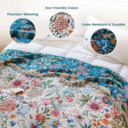 MSGKV Boho Throw Blanket 50"x60" Couch Floral 100% Cotton Blanket Spring Breathable Lightweight Farmhouse Blankets for Sofa Home Decor Muslin Guaze All Seasons
