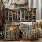 Rustic William Morris Inspired Autumn Forest Decor Throw Pillow Covers 18x18 Set of 4,Vintage Botanical Nature Decorative Throw Pillow Covers for Home Bedroom Living Room,Fall Home Room Decor