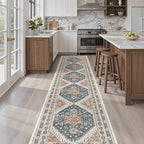 Madane Hallway Runner Rug 2x12, Extra Long Washable Runner Rugs with Rubber Backing, Non Slip Carpet Runner for Hallway, Vintage Rug Runners for Kitchen Laundry Room Entryway (Navy Blue, 2'x12')