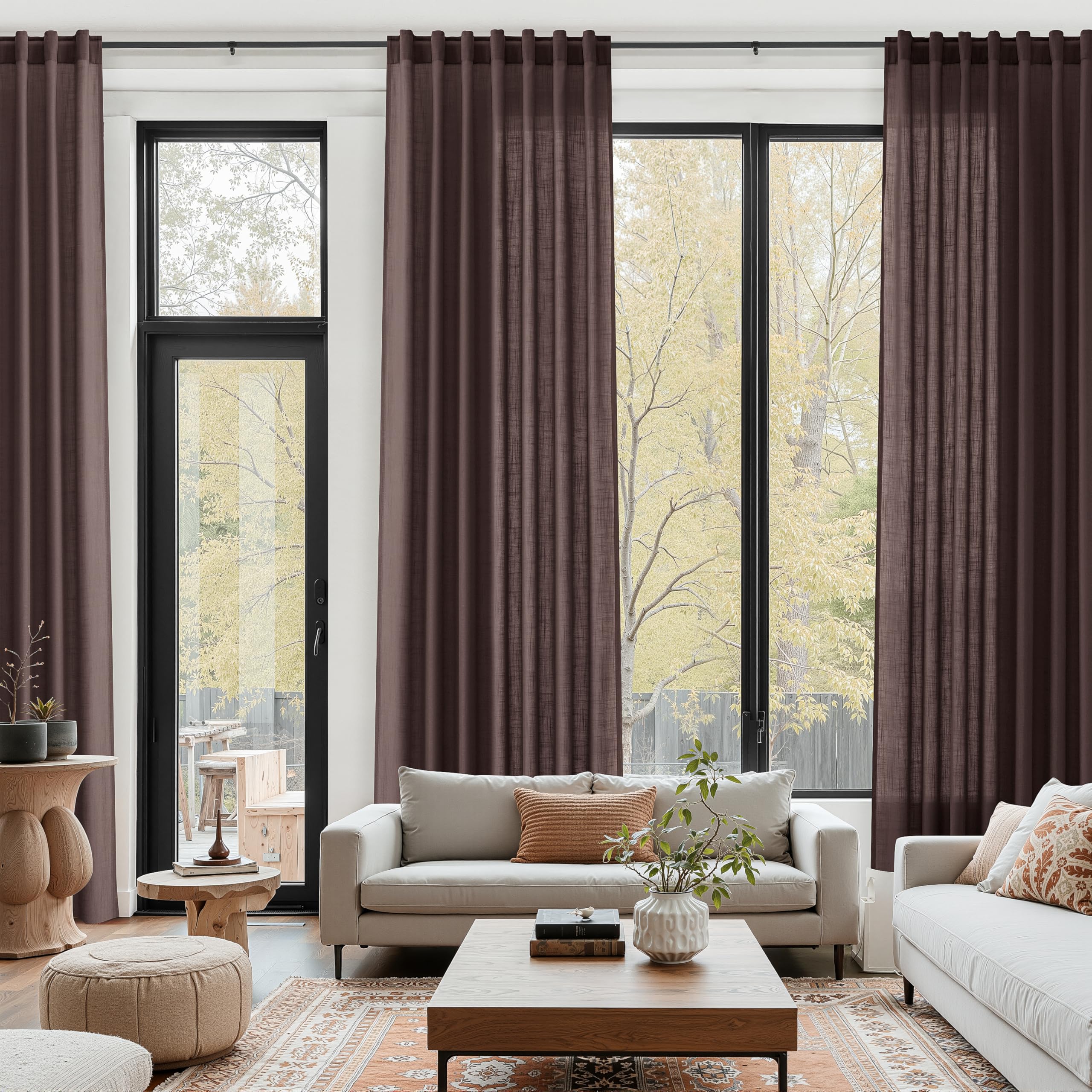 Nanspring Mist Sage Linen Curtains Semi Sheer 96 Inches Long 2 Panels Set for Living Room Back Tab Rod Pocket Light Filtering Drape for Bedroom Modern Farmhouse Coastal Decor Protect Privacy 52x96 — 기타