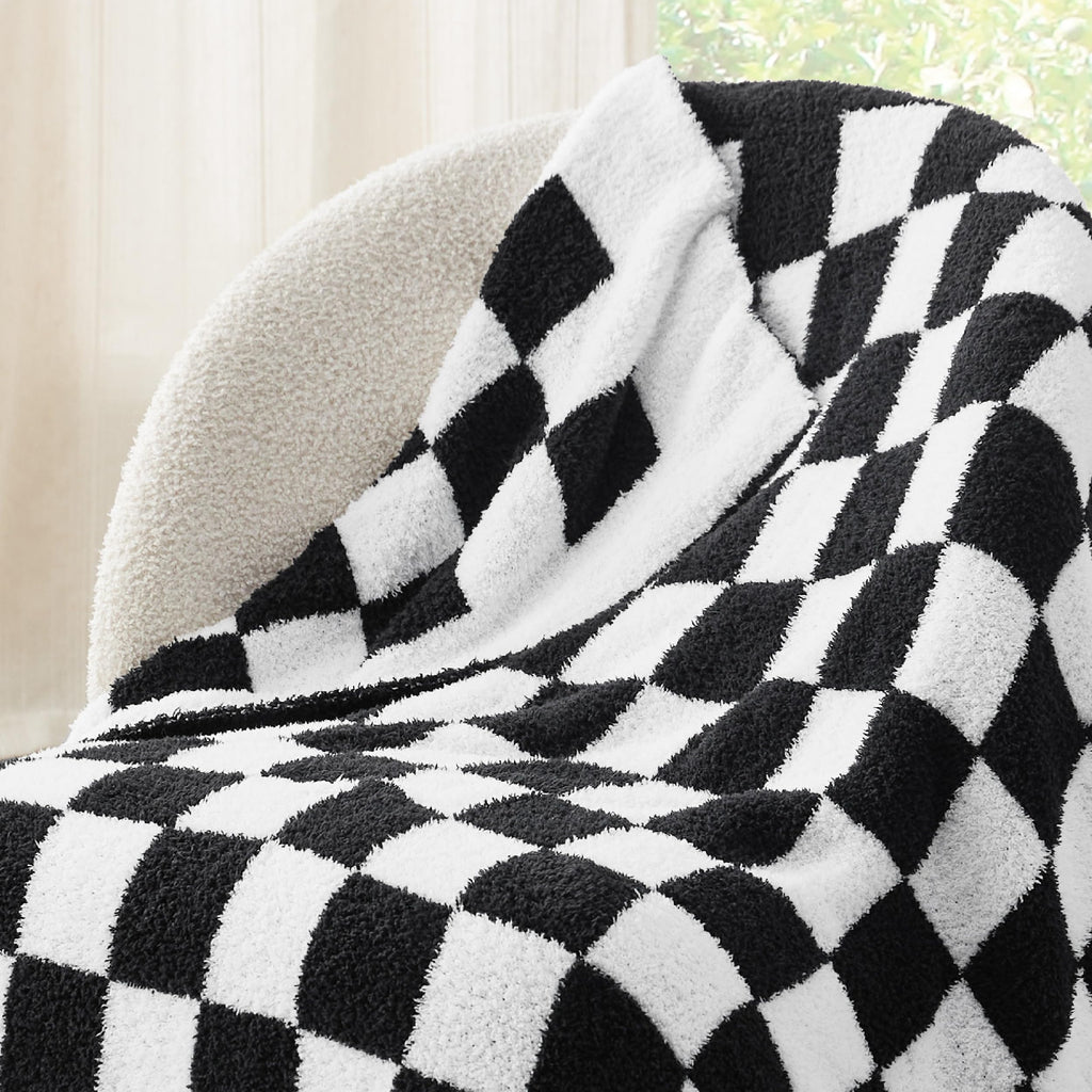Bedsure GentleSoft Pink Checkered Throw Blanket for Couch - Soft Cozy Fluffy Blanket, Lightweight Warm Knit All Season Plaid Blankets for Bed Sofa, Birthday, for Women, 50x60 Inches