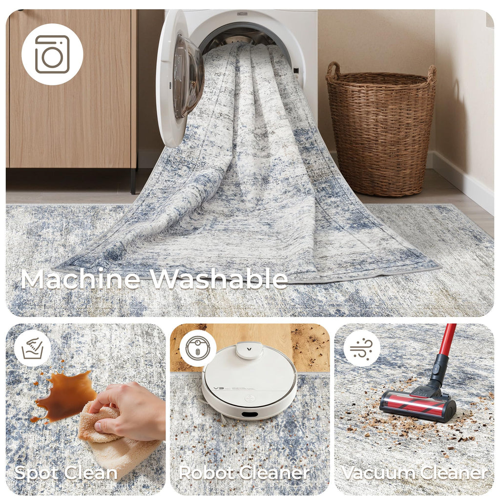 Restydon 2x12 Runner Rug Non Slip,Washable Hallway Runner Rug,Blue