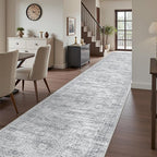 3x16 Washable Runner Rug for Hallway, Non-Slip Long Hallway Runner for Entryway, Soft Vintage Kitchen Mats for Floor, Abstract Dining Room, Bedroom, Living Room Rugs(3'x16', Grey/Ivory)
