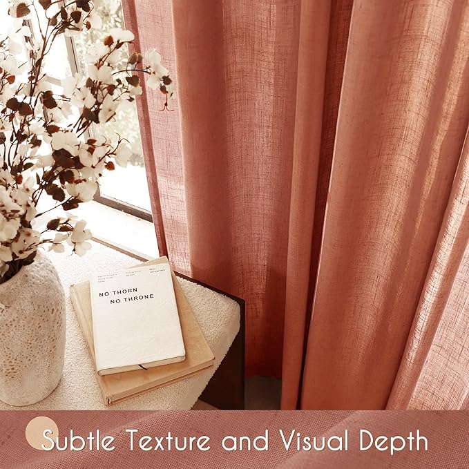 102 inch Linen Terracotta Curtains 2 Panels for Living Room Back Tab Light Filtering Semi Sheer Rust Colored Curtains 102 inches Long Soft Thick Cotton Cloth Textured Rustic Boho Farmhouse Room Decor
