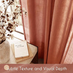 120 inch Linen Terracotta Curtains 2 Panels for Living Room Back Tab Light Filtering Semi Sheer Rust Colored Curtains 120 inches Long Soft Thick Cotton Cloth Textured Rustic Boho Farmhouse Room Decor