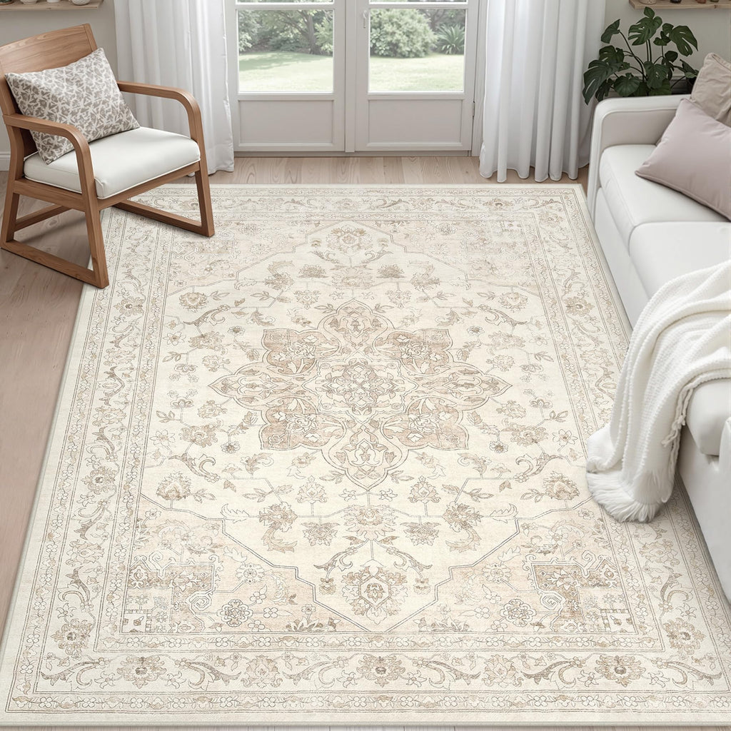 Luxturiy 5x7 Area Rugs Living Room: Bedroom Washable Carpet Beige White