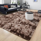 Tepook 9x12 Area Rugs for Living Room Bedroom, Soft Fluffy Plush Shaggy Girls Boys Kids Room Rug, Shag Upgrade Non-Slip Throw Carpet for Dorms Nursery Classroom Home Decor, Tie-Dyed Brown