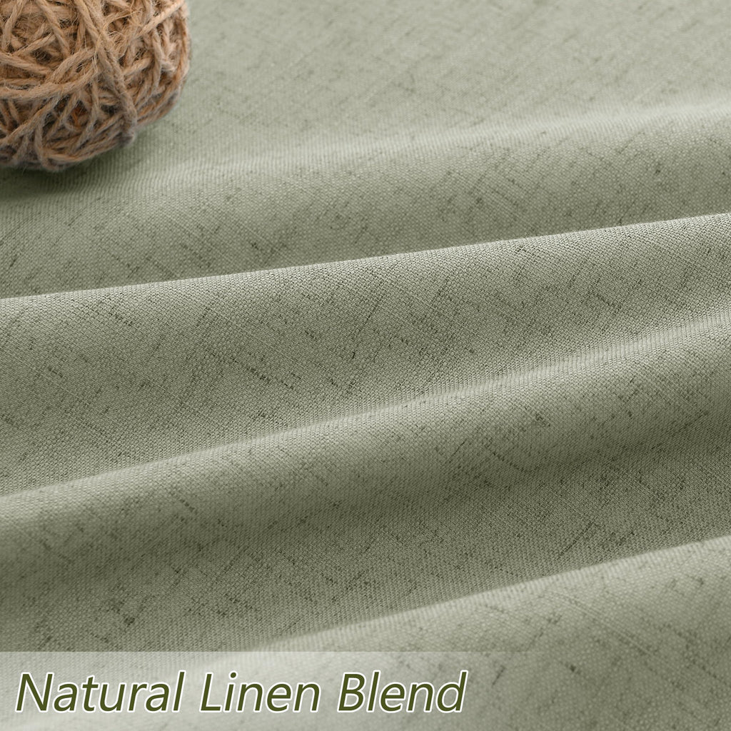 Sage Green 100% Blackout Linen Curtains 72 Inch Length 2 Panels Set for Living Room Bedroom Back Tab Thermal Insulated Black Out Drapes Room Darkening Farmhouse Window Curtains 72 Inches Long