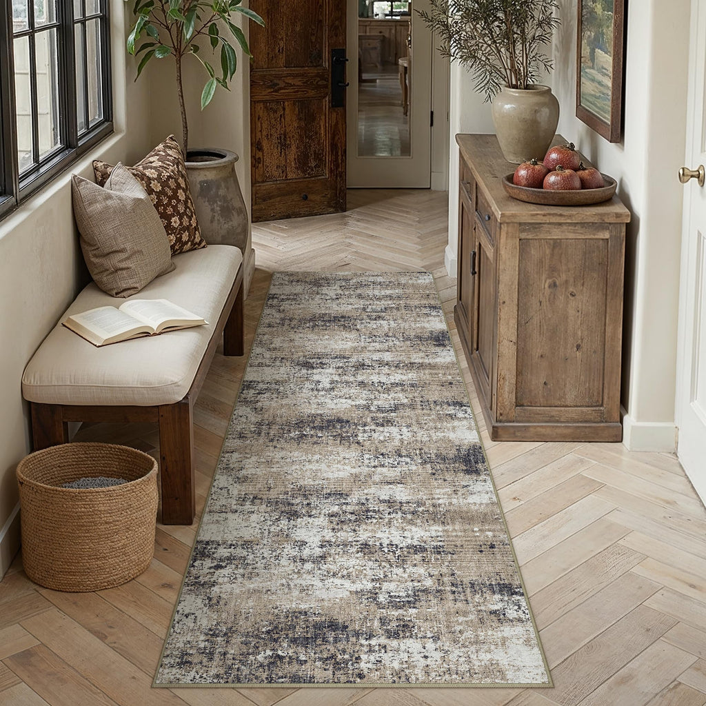 PureCozy Brown Runner Rug 2x8 Modern Abstract