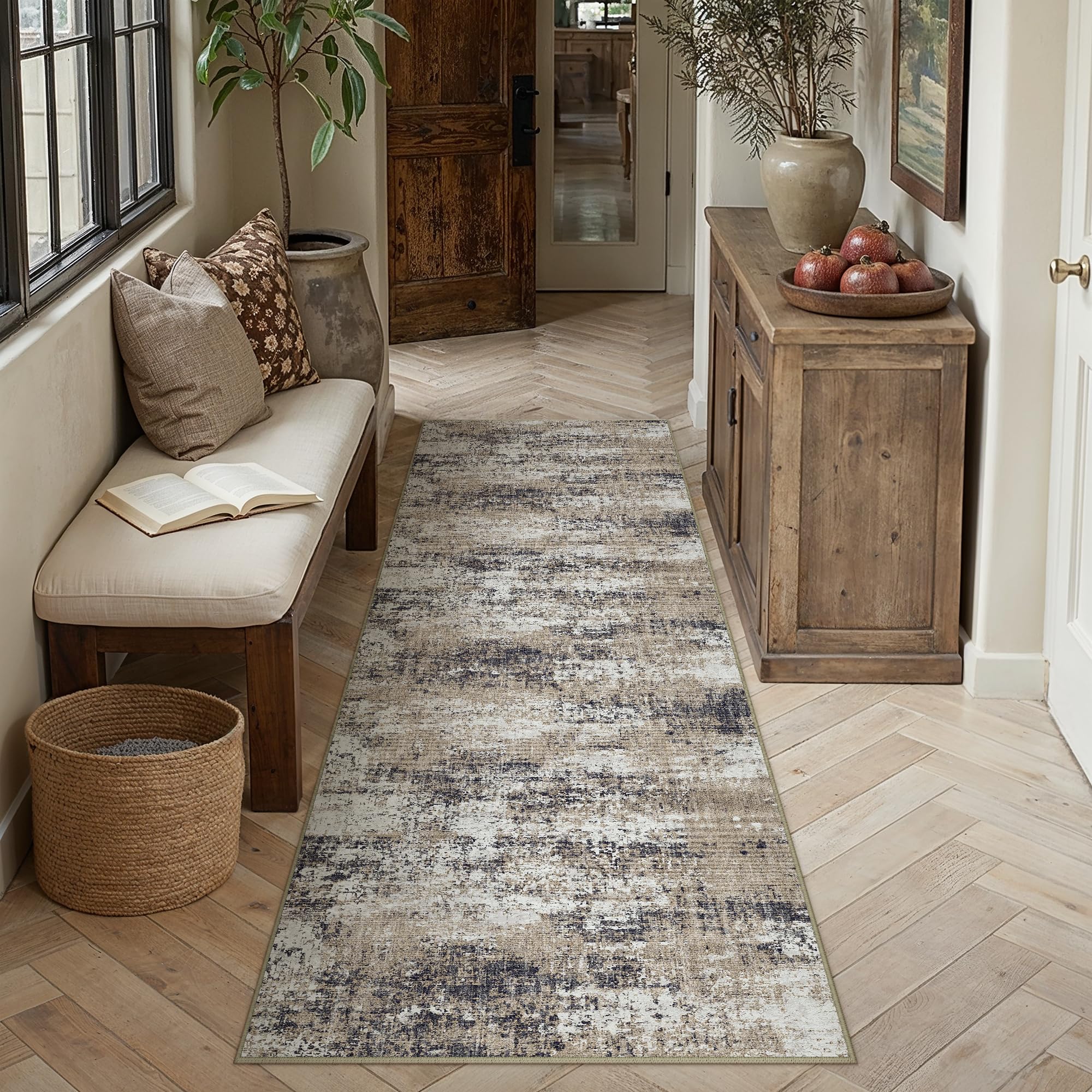 PureCozy Brown Runner Rug 2x8 Modern Abstract