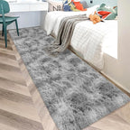 Super Soft Fluffy Living Room Area Rug 2x10 ft Tie-Dyed Light Grey Shaggy Furry Carpet Washable Non-Slip Floor Rugs Bedroom Bedside Nursery Rug Fuzzy Boys Girls Dorm Home Decor Aesthetic