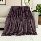 TOONOW Fleece Blanket Textured Fuzzy Plush Throw Blanket Twin Size 60" x 80", Super Soft Fluffy Bed Blanket Geometric Pattern Comfy Microfiber Flannel Blankets for Couch, Bed, Sofa, Purple