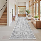 Hallway Washable Runner Rug 2x12 - Non Slip Vintage Kitchen Runner Rugs for Entryway Low-Pile Waterproof Long Runners for Living Room Bedroom Medallion Indoor Floor Mat for Bathroom Laundry Grey