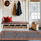Hazo Haus Navy Blue Washable Hallway Runner Rug 2x10 Non Slip Rugs for Kitchen, Mudroom, Bathroom, Hall Way - 10 ft Long Dark Boho Geometric Decor, Fade & Stain Resistance