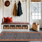 Washable 8 ft Long Runner for Kitchen Floor - Navy Blue Hallway Runner Rug, Pet Friendly Waterproof Non Slip with Rubber Backing, Stain Resistant Laundry Room Rug (2'6"x8' Navy Blue & Terracotta)