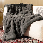 Ultra Soft Cozy Faux Fur Throw Blanket-Fuzzy Plush Thick Bubble Blanket, Fluffy Blanket for Couch, Sofa, Bedroom, and Living Room, 50x60 Inches, Dark Grey Taupe