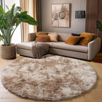 Amdrebio Tie-Dyed Beige Tan Round Circle Area Rug 5Ft for Bedroom, Fluffy Plush Shag Furry Rugs for Kids Room, Living Room Decor Aesthetic, Cute Fuzzy Neutral Carpet for Baby Nursery Playroom Dorm