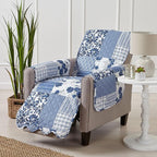 Great Bay Home Reversible Patchwork Recliner Cover - Washable Slipcover Furniture Protector with Elastic Straps - Perfect for Kids & Pets - Box-Stitched Detail (Navy)