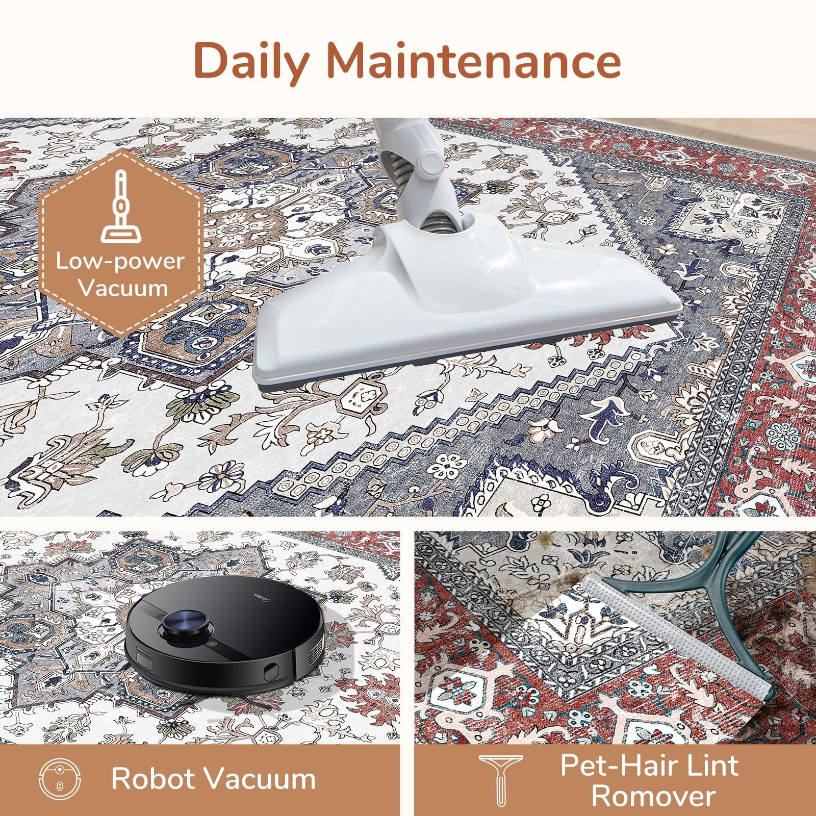 OPPODREAM Soft Area Rugs 2x6, Persian-Inspired Washable Rug, Red & Grey