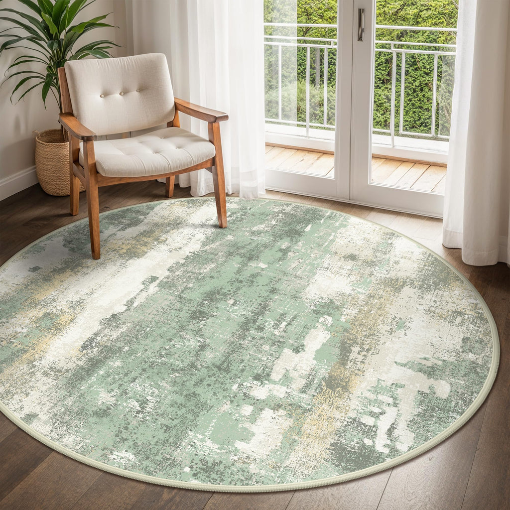 BEIMO 8FT Green Abstract Round Area Rug, Washable Non-Slip for Bedroom
