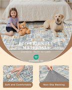 Madane Washable Area Rug 2x3, Small Entryway Rug Non-Slip Vintage Door Mat Indoor Entrance, Low Pile Floor Carpet for Inside Front Door Bedroom Kitchen Entry Laundry (2'x3', Blue/Gold)