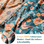 MSGKV Boho Throw Blanket for Couch 50"x60" Cotton Birds Floral Blanket Sofa Chair Blankets Muslin Spring Breathable All Seasons Lightweight Farmhouse Blankets Home Decor