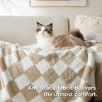 Bedsure GentleSoft Checkered Twin Blanket for Couch, Super Soft Cozy & Warm Knit Throw Blanket, Lightweight & Fluffy Plaid Blankets for Bedding, Sofa, Gifts for Women Men, Beige, 60x80 Inches