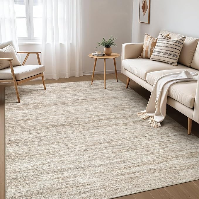 Nakagishi 6X9 Area Rugs Living Room: Washable Large Vintage Rug Neutral Non-Slip Soft Stain Resistant Indoor Carpet for Bedroom Nursery Dining Room Office Playroom - Brown-01