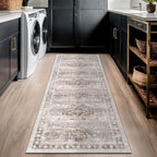 Hazo Haus Boho Long Bathroom Runner Rug 24 x 72 Washable Non Slip - Soft Stain Reistant Rugs for Kitchen, Laundry Room, Hallway Runner - Neutral Floral Design Décor (2x6 Beige/Latte)