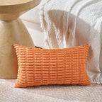 Fancy Homi Set of 4 Burnt Orange Fall Lumbar Decorative Throw Pillow Covers 12x20 Inch for Couch Bed Chair, Farmhouse Boho Room Decor, Soft Fuzzy Corduroy Textured Striped Cushion Case 30x50cm