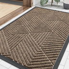 Smiry Front Door Mat Outside Entrance, Heavy Duty Sturdy Natural Rubber Doormat, Trap Dirt and Moisture, Easy Clean Low Profile Mats for Indoor Outdoor Entry, Irregular Triangle (29.5x17, Taupe)
