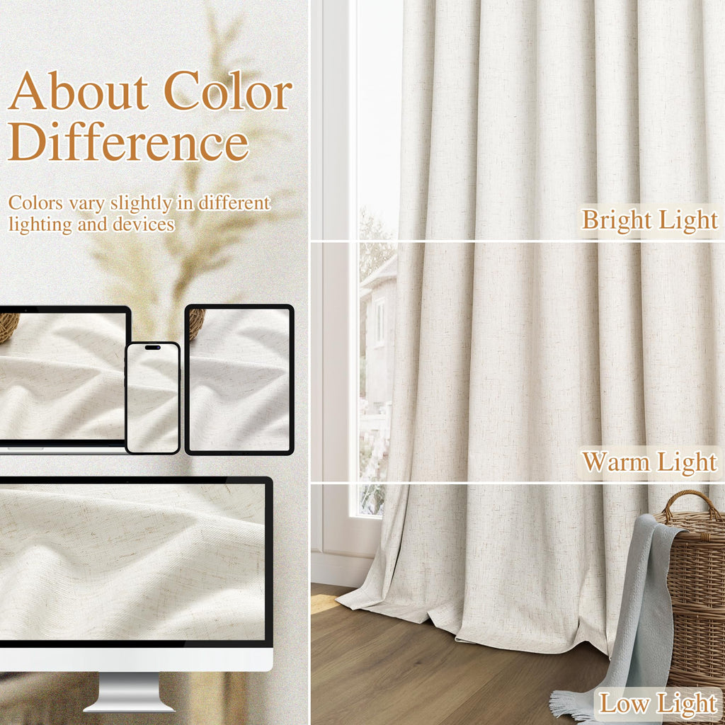 Guken 100% Blackout Linen Curtains for Bedroom 84 Inches Long Natural Cream Black Out Curtain Back Tab Thermal Insulated Room Darkening Window Drapes for Living Room 2 Panels Beige Ivory 40x84