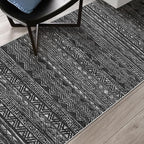 4x8 Washable Hallway Runner Rug：Moroccan Non-Slip Wide Runners for Entryway Kitchen Soft Modern Geometric Low-Pile Rugs for Living Room Thin Waterproof Carpet for Bedroom Bathroom Laundry(Black,4x8)