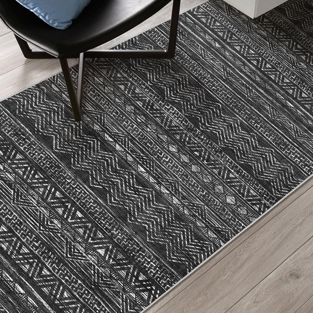 3x4 Area Rug Washable Moroccan: Non Slip Entryway Floor Mat Black