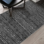 3x4 Area Rug Washable Moroccan: Non Slip Entryway Floor Mat Black