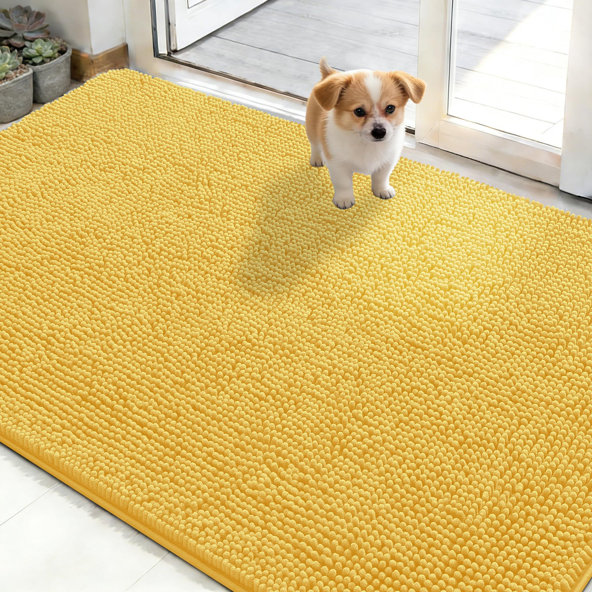 OLANLY Dog Door Mat for Muddy Paws 50x30, Super Absorbent Chenille Mud Mat