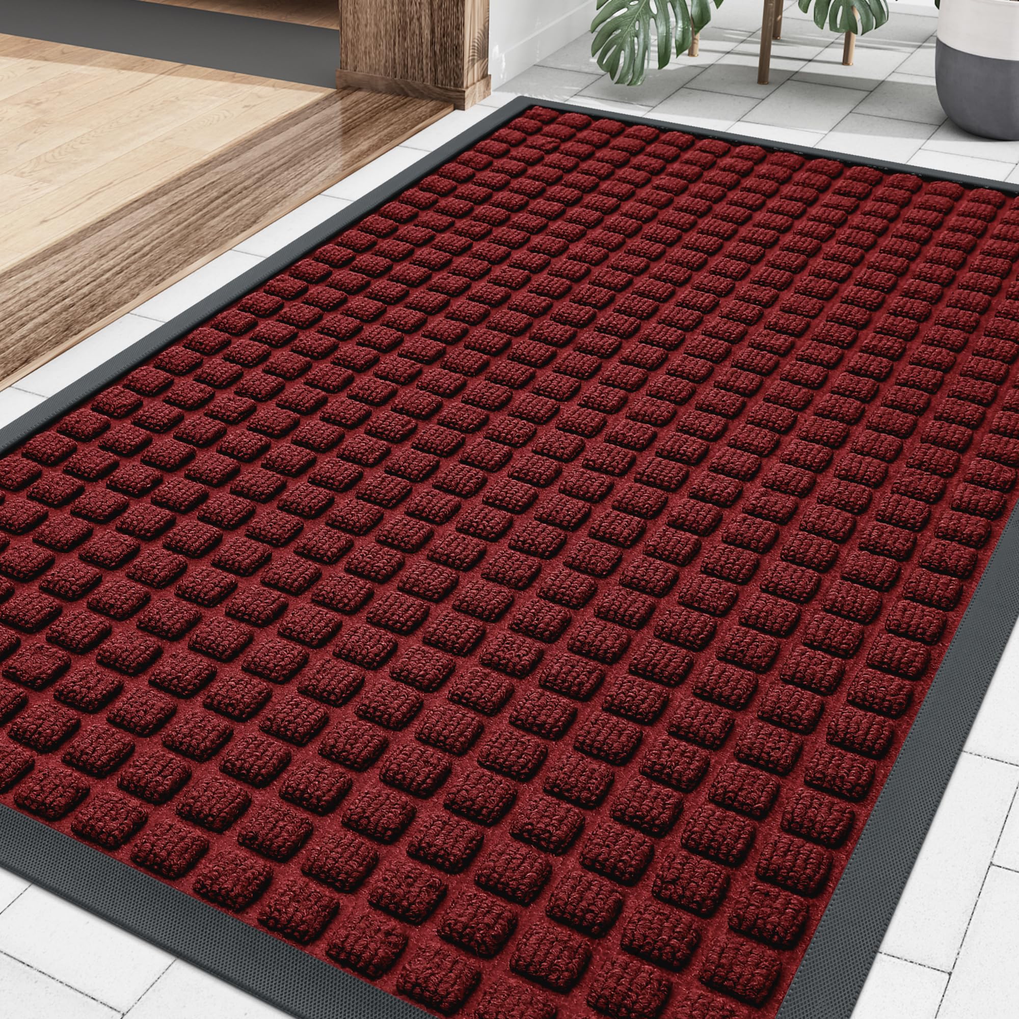 Smiry Front Door Mat Outside Entrance, Natural Rubber Doormat, 35x23 Inch