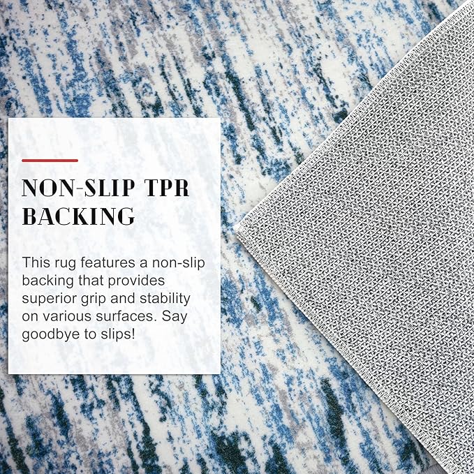 Lansny Modern Abstract 6x9 Machine Washable Living Room Rug Non-Slip Soft Bedroom Area Rug Grey Blue White Thin Print Faux Wool Floor Carpet Throw Rugs for Nursery Playroom Dining Room Indoor