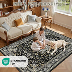 2x3 Area Rugs Living Room Rug: Washable Vintage Boho Medallion Rug No Slip Stain Resistant Soft Carpet Indoor Large Carpets for Bedroom Dining Room Farmhouse Nursery Hallway Home Office Black Gold