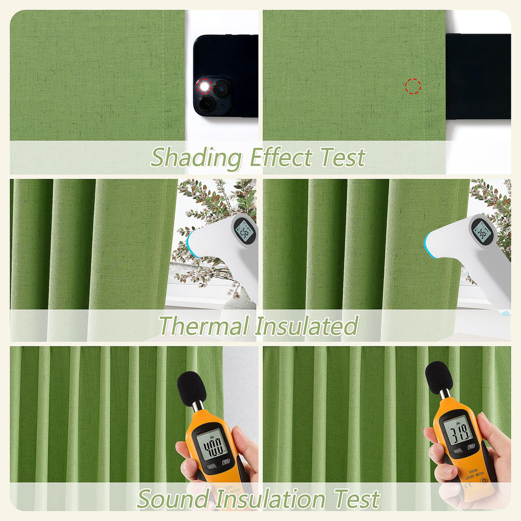 Guken 100% Blackout Curtains 84 Inch Length 2 Panels Set for Living Room Bedroom Back Tab Thermal Insulated Black Out Linen Drapes Room Darkening Lime Green,52x84