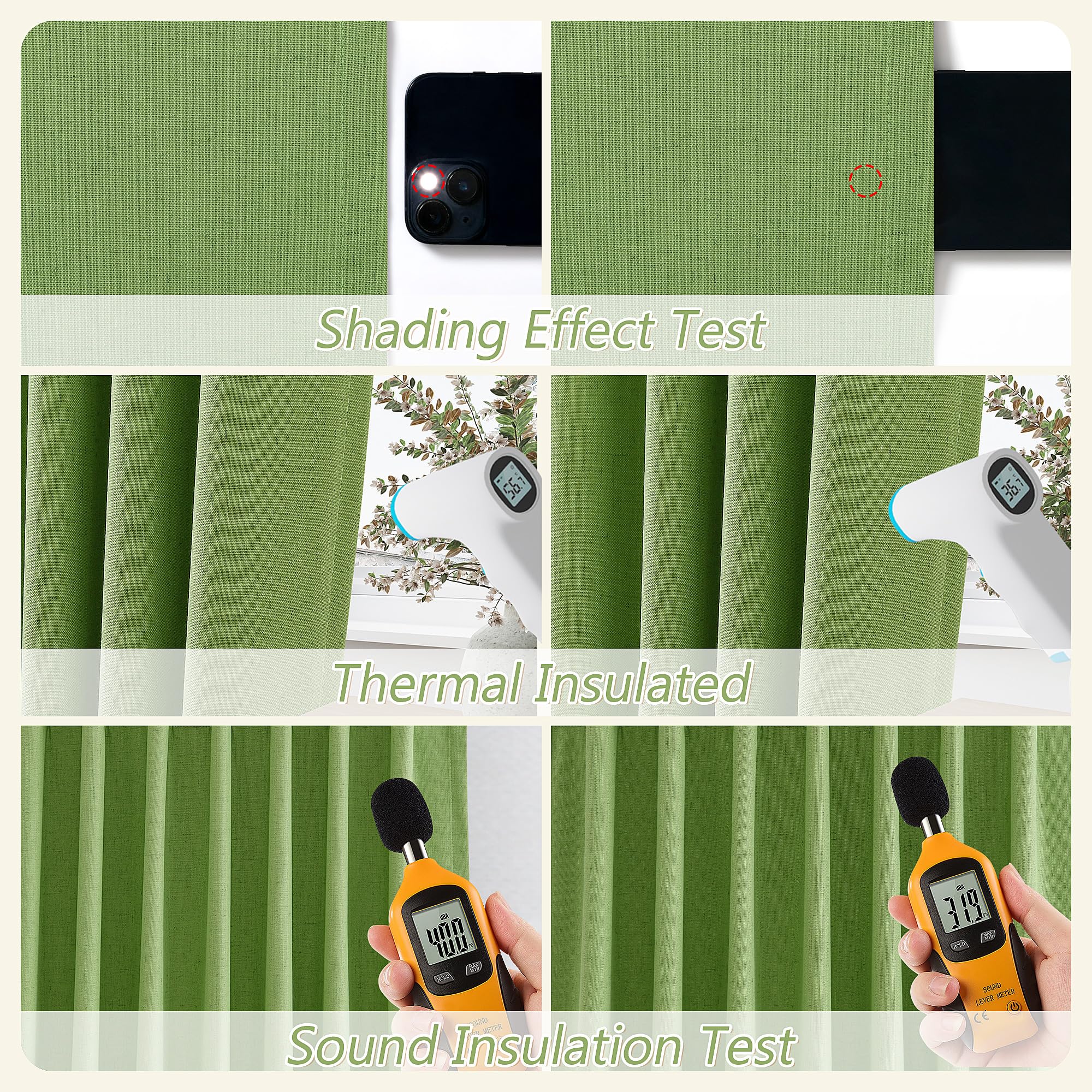 Guken 100% Blackout Curtains 84 Inch Length 2 Panels Set for Living Room Bedroom Back Tab Thermal Insulated Black Out Linen Drapes Room Darkening Lime Green,52x84