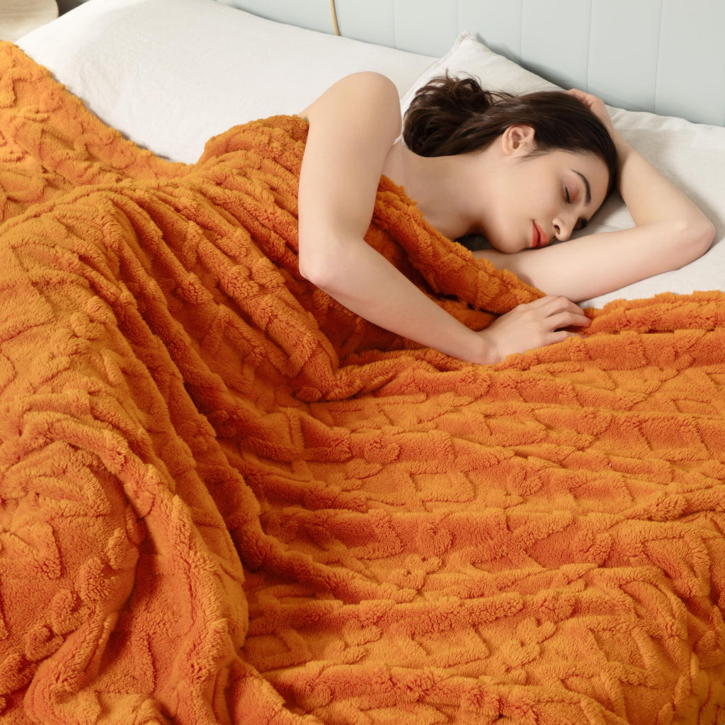 Aganear Fleece Throw Blanket for Bed Couch,Fall Boho Blanket,90"x90" Orange