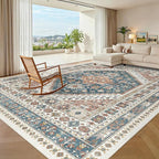 Madane Washable Rug 8x10 Area Rugs for Living Room, Ultra-Thin Non-Slip Backing Rug, Stain Resistant Vintage Large Area Rug for Bedroom (Navy Blue, 8'x10')