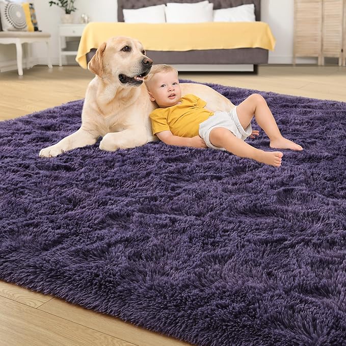 Tepook 4x6 Area Rugs for Living Room, Soft Fluffy Shag Gray Purple Rug for Bedroom Nursery, Modern Shaggy Plush Upgraded Non-Slip Carpet for Girls Boys Kids Room Dorm Home Decor