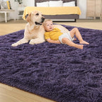 Tepook 4x6 Area Rugs for Living Room, Soft Fluffy Shag Gray Purple Rug for Bedroom Nursery, Modern Shaggy Plush Upgraded Non-Slip Carpet for Girls Boys Kids Room Dorm Home Decor