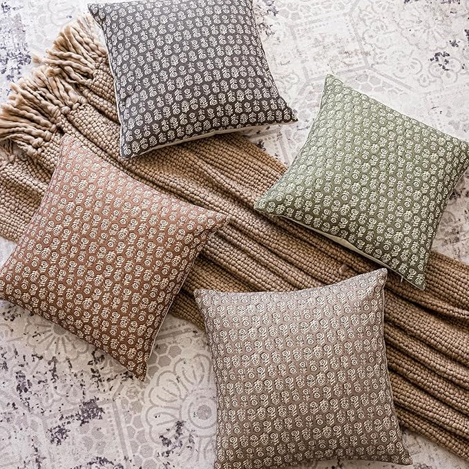 Foindtower Set of 2 Decorative Vintage Floral Print Throw Pillow Covers Neutral Modern Farmhouse Cushion Covers Boho Home Decor for Sofa Chair Couch Bedroom Living Room,18×18 Inch,Sage Green