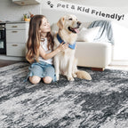 pmtsns Area Rugs 6x9 for Living Room: Washable Rug Modern Abstract Neutral Soft Non-Slip Low-Pile Indoor Carpet for Bedroom Dining Room Playroom Home Office (Black Grey, 6'x9')