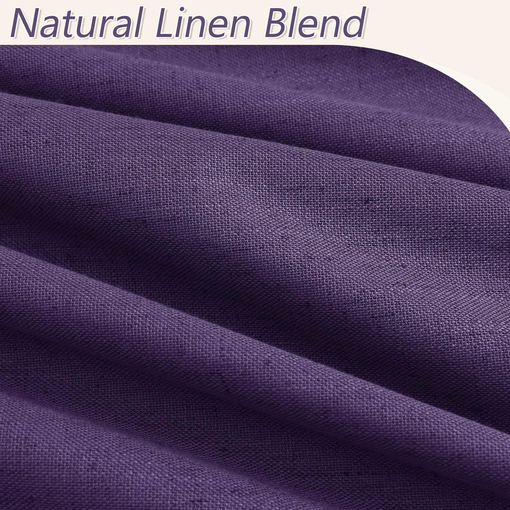 Guken New Purple 100% Blackout Linen Curtains 96 Inch Length 2 Panels Set for Living Room Bedroom Back Tab/Rod Pocket Thermal Insulated Farmhouse Black Out Drapes Room Darkening,52x96