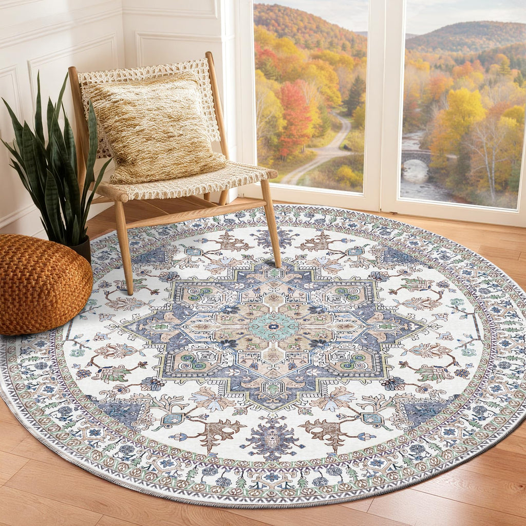 OPPODREAM Soft Area Rugs 6', Persian-Inspired Washable Rug, Purple & Cream